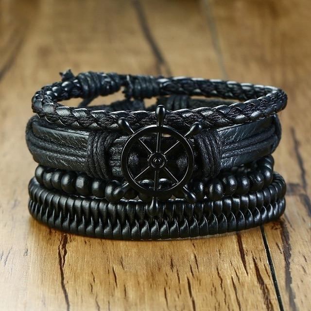 4 Pcs Genuine Leather Bracelet Set