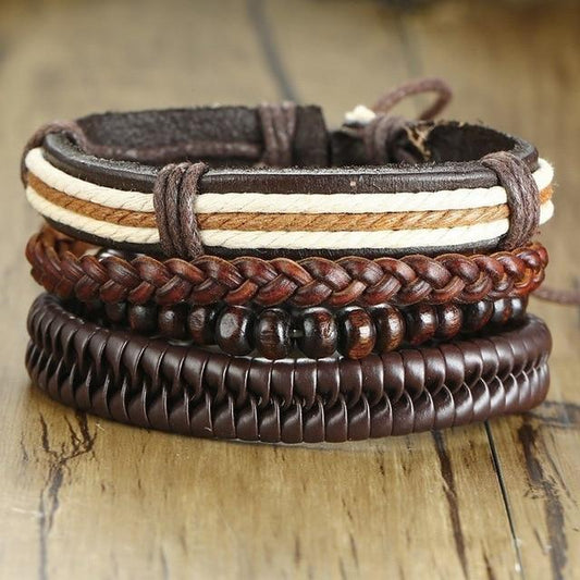 Brown Genuine Leather Bracelet Set
