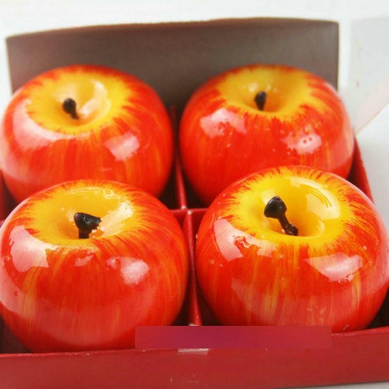 4 X Red Apple Candles Set