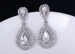 Silver Plated Full Rhinestone Long Drop Earrings