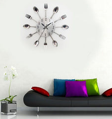 Stainless Steel Kitchen Cutlery Wall Clock with Forks and Spoons