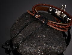 Unisex Brown Genuine Leather Anchor Bracelets
