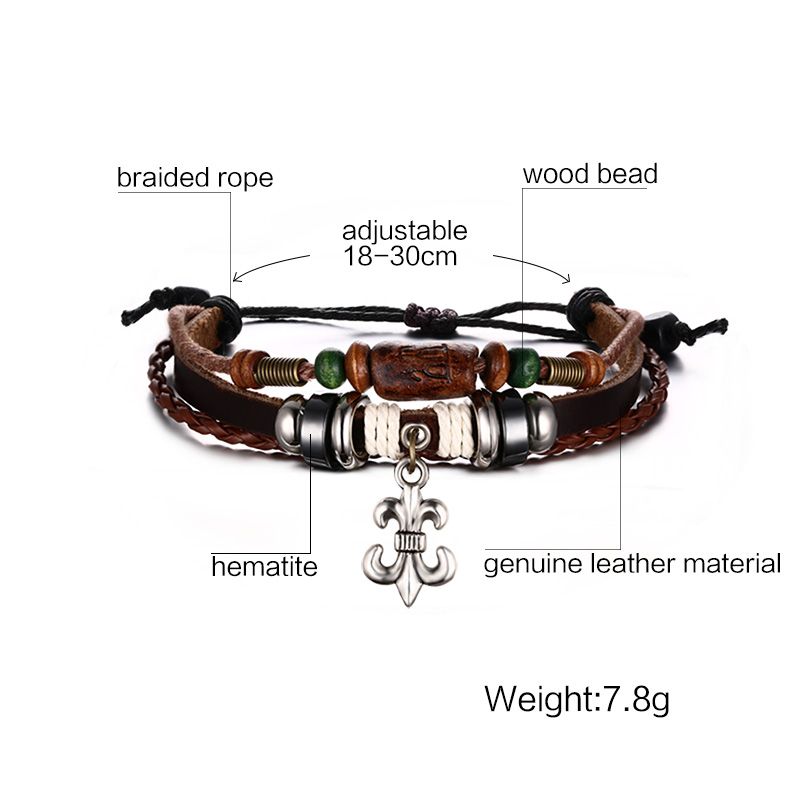 Unisex Brown Genuine Leather Anchor Bracelets