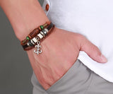 Unisex Brown Genuine Leather Anchor Bracelets